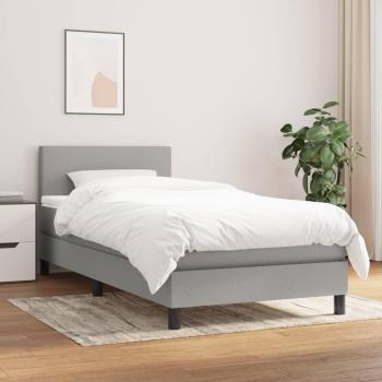 Cama box spring con colchón de muelles gris claro 90x190 cm tela