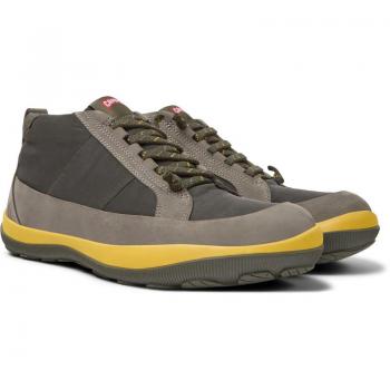 Camper Peu Pista Men's Ankle Boots - Grey and Green, Smooth Leather/Cotton Fabric