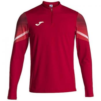 Sudadera de running Joma Elite XI hombre rojo blanco con media cremallera, diseño ajustado, tejido transpirable y ligero, ideal para actividades deportivas
