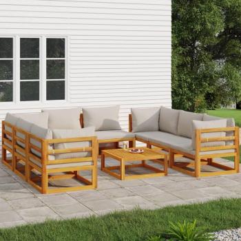vidaXL 9-Piece Solid Wood Garden Lounge Set with Light Grey Cushions