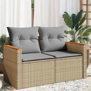 Sofá de jardín con cojines de 2 plazas en Polyrattan Beige