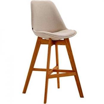 Taburete Cannes en Tela Crema Natural con Estructura de Madera y Respaldo