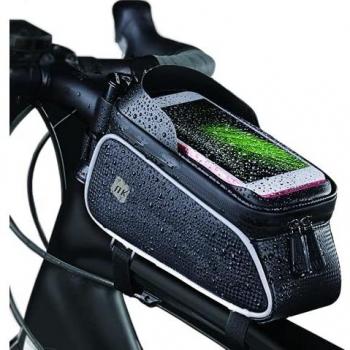 NK Bolsa Bicicleta Manillar - Bolsa Almacenaje para Bici con Soporte para Teléfono, Impermeable, Ventana Táctil para Pantalla hasta 7, Bolsillo Almacenaje, Resistente al Sol, Ranura para Auriculares