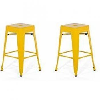 Set de 2 Taburetes de Bar Amarillo Metal 60 cm Apilables Diseño Moderno