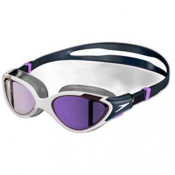 Gafas de natación Speedo Biofuse 2.0 Mirror para mujer, color negro con lentes espejadas lila