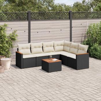 7-Piece Black Poly Rattan Garden Sofa Set with Cushions