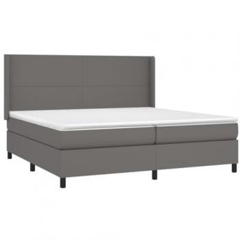 Cama box spring con colchón y LED de cuero sintético gris 200x200 cm