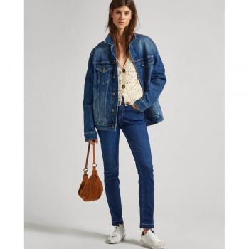 Pepe Jeans - Vaquero recto de mujer tiro alto con bajo sin rematar, jeans slim azul para mujer