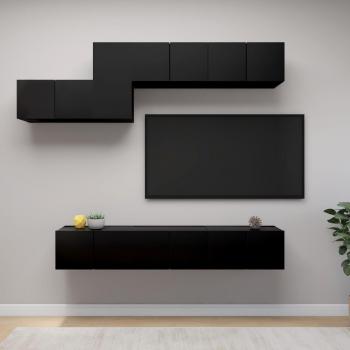Set de muebles de salón TV 7 piezas de madera negra multicapa y ingeniería