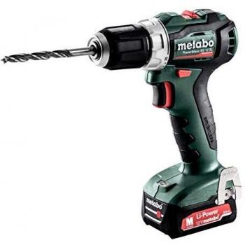 Metabo 601038500 601038500-Taladro Atornillador sin escobillas a bateria 12V / 2X 2,0 Ah Li-Ion PowerMaxx BS 12 BL con maletín, 12 V, Negro, Verde, Rojo, Plata
