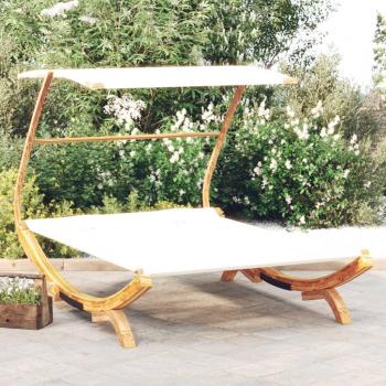 Cream Curved Wood Outdoor Lounge Bed with Canopy 65x79.9x54.3
