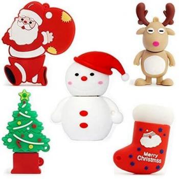 5pcs*32GB Navidad USB Flash Drive Lovely Santa Claus&Alce&Muñeco de Nieve&Arbol de Navidad USB Pen Drive Sets Sticks Gift For Students Kids Children Memoria U Disk