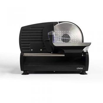 Cortadora eléctrica Livoo DOM396 150 W, metal negro, corte ajustable de 0 a 15 mm, disco de acero inoxidable de Ø 19 cm