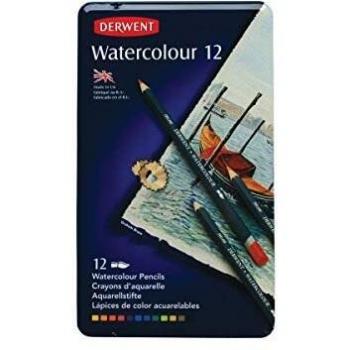 Lápices de Colores Acuarelables DERWENT Watercolour Caja Metálica de 12 Surtidos