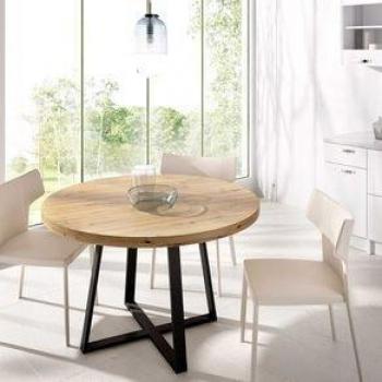 Mesa de Comedor Redonda Duna con Patas Metálicas Nordic/Negro Diámetro 120 cm x Altura 75 cm