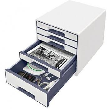 Leitz Buc de 5 Cajones A4 con Rotulador y Bandeja Transparente, Organizador, Gama WOW, Blanco/Gris