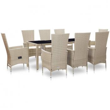 vidaXL Set comedor de jardín 9 piezas y cojines ratán sintético beige