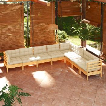 8-Piece Garden Lounge Set with Cream Cushions Solid Pinewood
