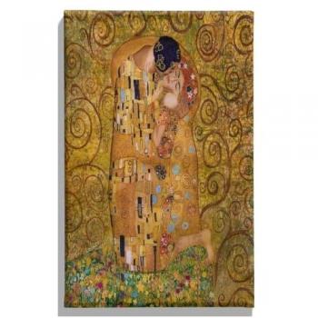 Impresión sobre Lienzo El Beso de Klimt, Poliéster Multicolor, 45x3x70 cm, con Marco de Madera