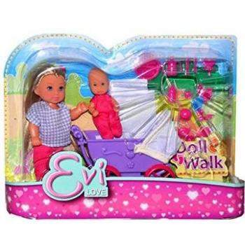 Simba Toys Evi Love- Muñeca Evi 12cm con Carrito de Paseo Bebé, Múltiples Accesorios, Dos Modelos Disponibles, recibirás un Modelo de Forma aleatoria, para niños a Partir de 3 años