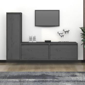Muebles para TV 3 piezas madera maciza de pino gris