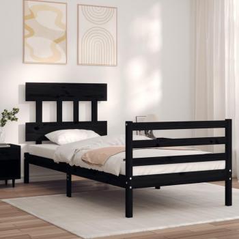 Cama con cabecero de madera maciza negra 90x200 cm