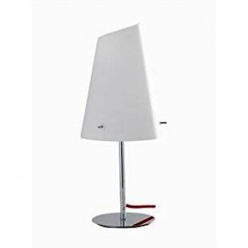 Lámpara de mesa Ermes 44 cm, cromo, ópalo, E27 con pantalla y cable de tela rojo