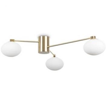 Plafón Semi Empotrado Hermes de Ideal Lux, 3 Luces Globe Multi Brazo, Metal Latón, G9 3W 3000K Luz Caliente
