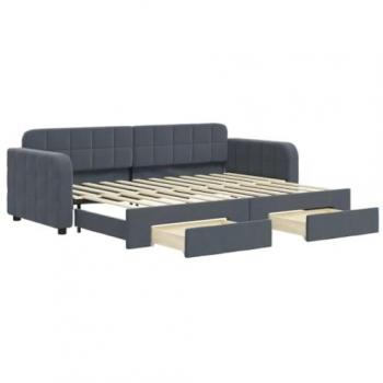 Sofá cama nido con cajones terciopelo gris oscuro 80x200 cm