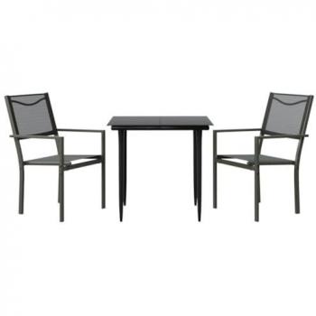 vidaXL 3 Piece Garden Dining Set Black Steel and Textilene