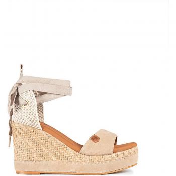 Sandalias de cuña de piel serraje con lazada
