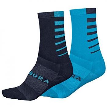 Endura Coolmax Stripe Socks Twin Pack Electric Blue/Navy Blue - Size: L-XL - Male