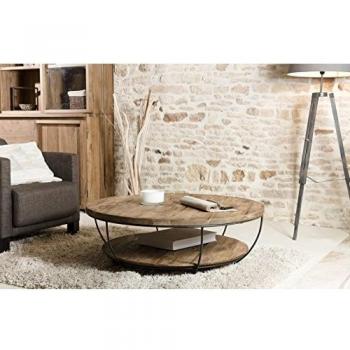 Mesa de centro redonda MACABANE de 100 cm con doble tapa de teca reciclada y metal negro