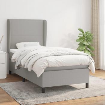Cama box spring con colchón de muelles gris claro 90x190 cm tela