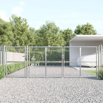 Puerta de jardín de malla plata en acero galvanizado 400x175 cm