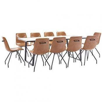 vidaXL Juego Comedor 11 Piezas de Cuero Sintético Mobiliario Decoración Interior Casa Hogar Robusto Duradero Resistente Funcional Práctico Útil Coñac