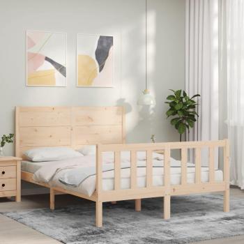 Cama solar de madera maciza de pino 120x200 cm sin colchón con cabecero marrón Vidaxl