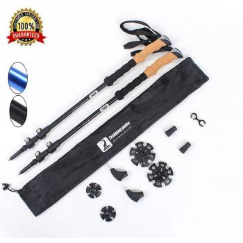 Bastones de Senderismo Trekking Bastón Adjustable Ligero Alpenstock, 7075 Bastones de Aluminio Súper ligero, Mango de EVA material, para Marcha, Trekking, Excursión, Actividades al aire libre,Negro