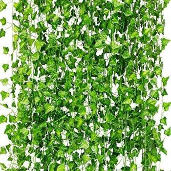 CQURE 12 Pack 84Ft Artificial Ivy Garland,Ivy Garland Fake Vine UV Resistant Green Leaves Fake Plants Hanging Vine Plant for Wedding Party Garden Wall Room Decor