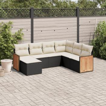 7-Piece Black Poly Rattan Garden Sofa Set with Cushions