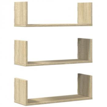 Estantes de Pared Flotantes 3 Uds. Madera Ingeniería Roble Sonoma 58x18x18 cm