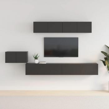 Set de muebles para TV 5 piezas madera contrachapada negro 100x30x30 cm