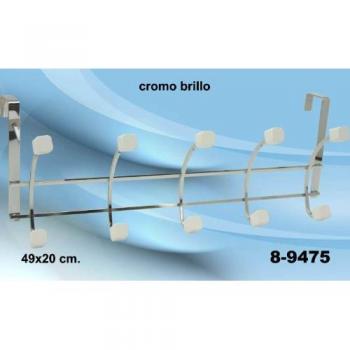 DONREGALOWEB Percha para Colgar de la Puerta con 5 Ganchos de Metal Cromado con 10 pomos de Madera en Color Blanco Mate