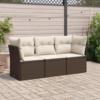 Sofá de jardín 3 piezas con cojines de Polyrattan Marrón