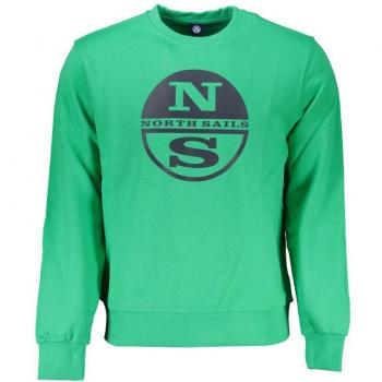 North Sails Green Cotton Sweatshirt - M, Brushed Sweatshirt with Logo Print, Male, Size: M