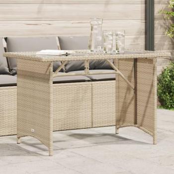 vidaXL Garden Table with Glass Top Beige 110x68x70 cm Poly Rattan