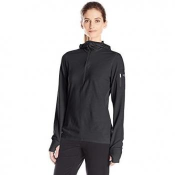 Icebreaker - Sudadera para mujer, con capucha, manga larga, Terra Longsleeve Half Zip Hood, primavera/verano, mujer, color negro, tamaño M