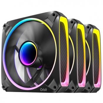 Ventiladores Antec Orbit 120 ARGB PWM - Paquete de 3, 120 mm, Efecto Espejo Infinito, 2000 RPM, Rodamiento FDB, Iluminación aRGB