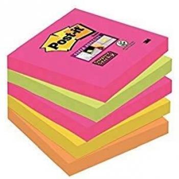 Post-it Super Sticky Notes Cape Town Collection, Pack of 5 Pads, 90 Sheets per Pad, 76 mm x 76 mm, Pink, Green, Yellow, Orange Colors - Extra Sticky Notes For Note Taking, To Do Lists & Reminders