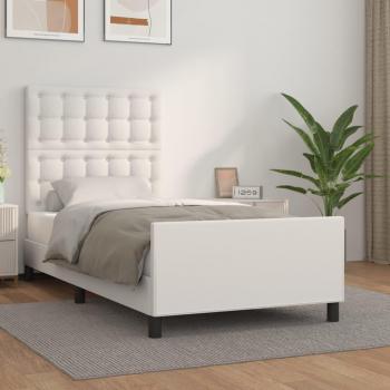 Cama con cabecero de cuero sintético blanco 80x200 cm